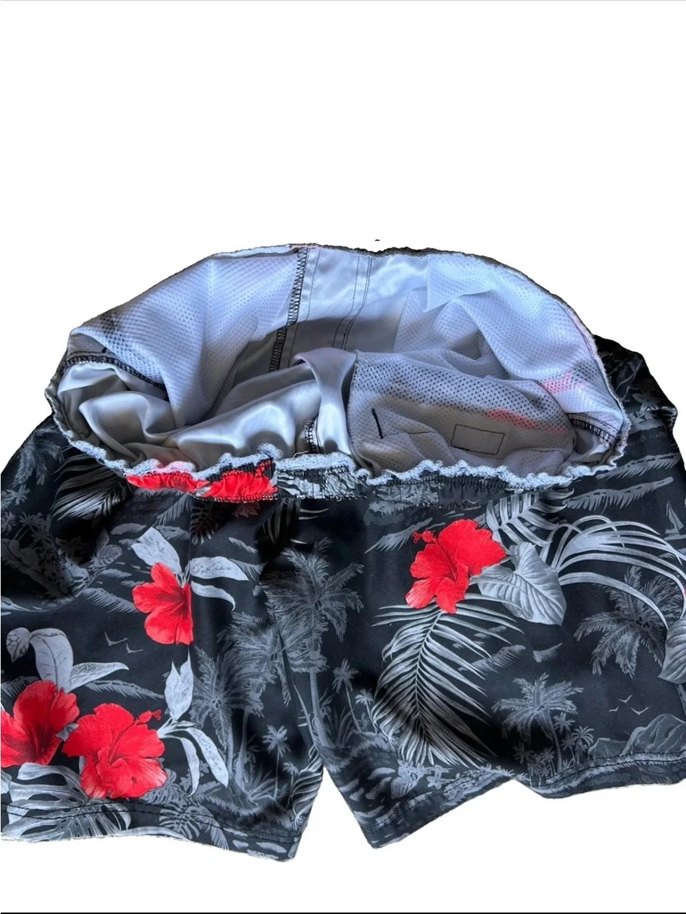 Vintage Y2K Men's Floral Board Shorts Black Red Beach Tropical Swim Size M